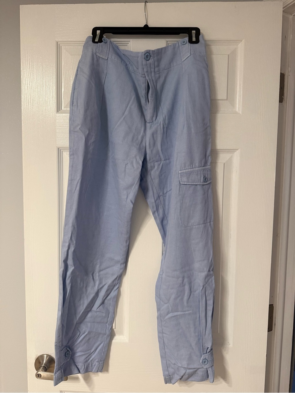 Light Blue Women's Cargo Trousers with Buttoned Hem